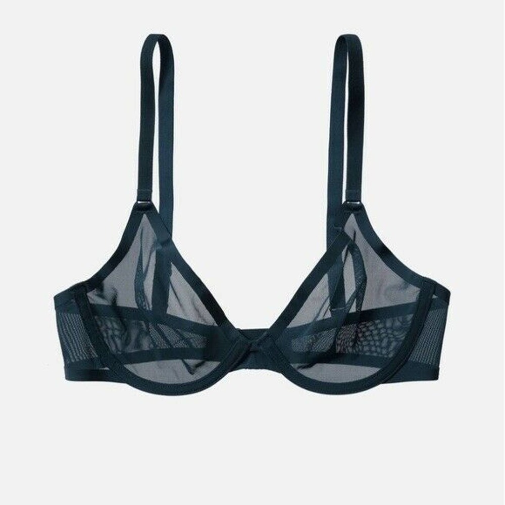 CUUP Sheer Mesh Underwire Bra in Deep Teal
